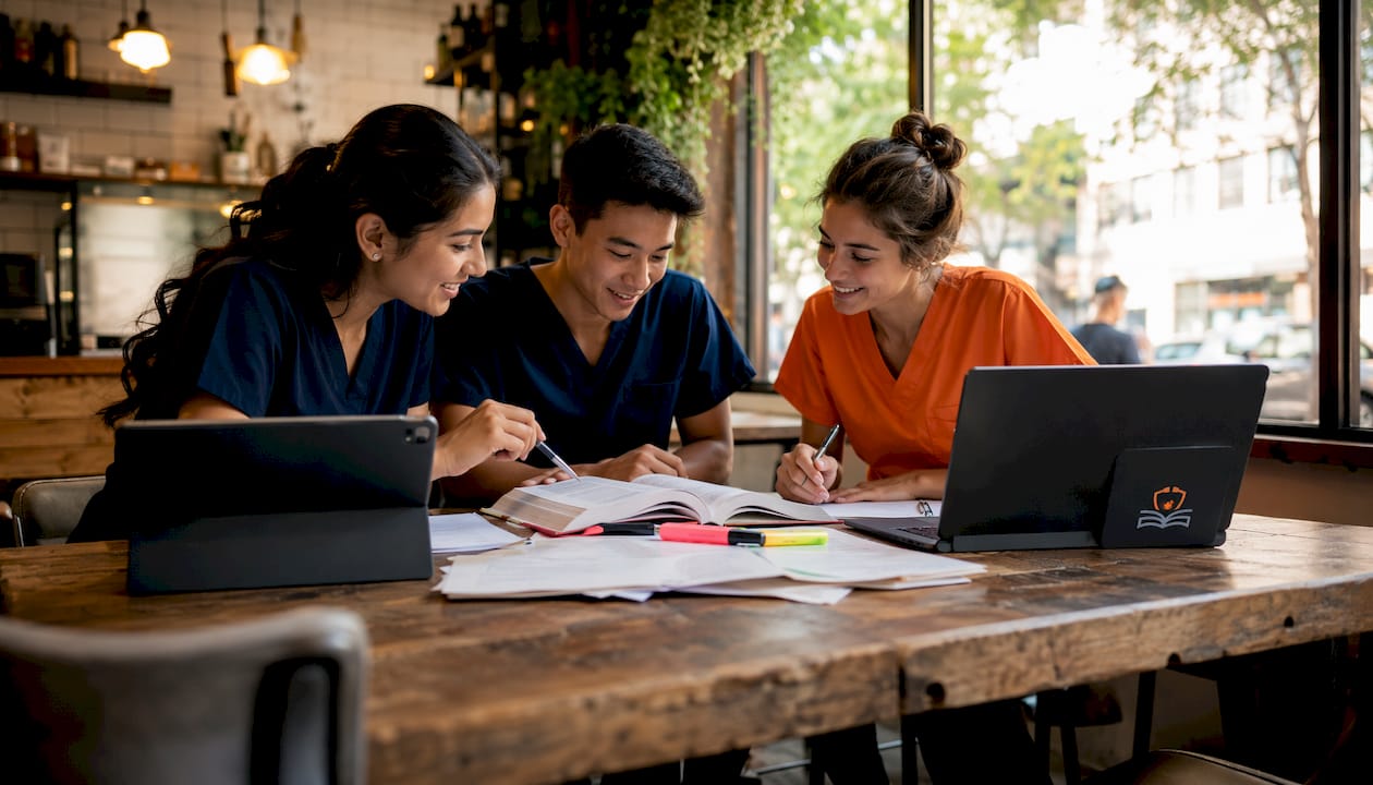 Group of medical students studying together
