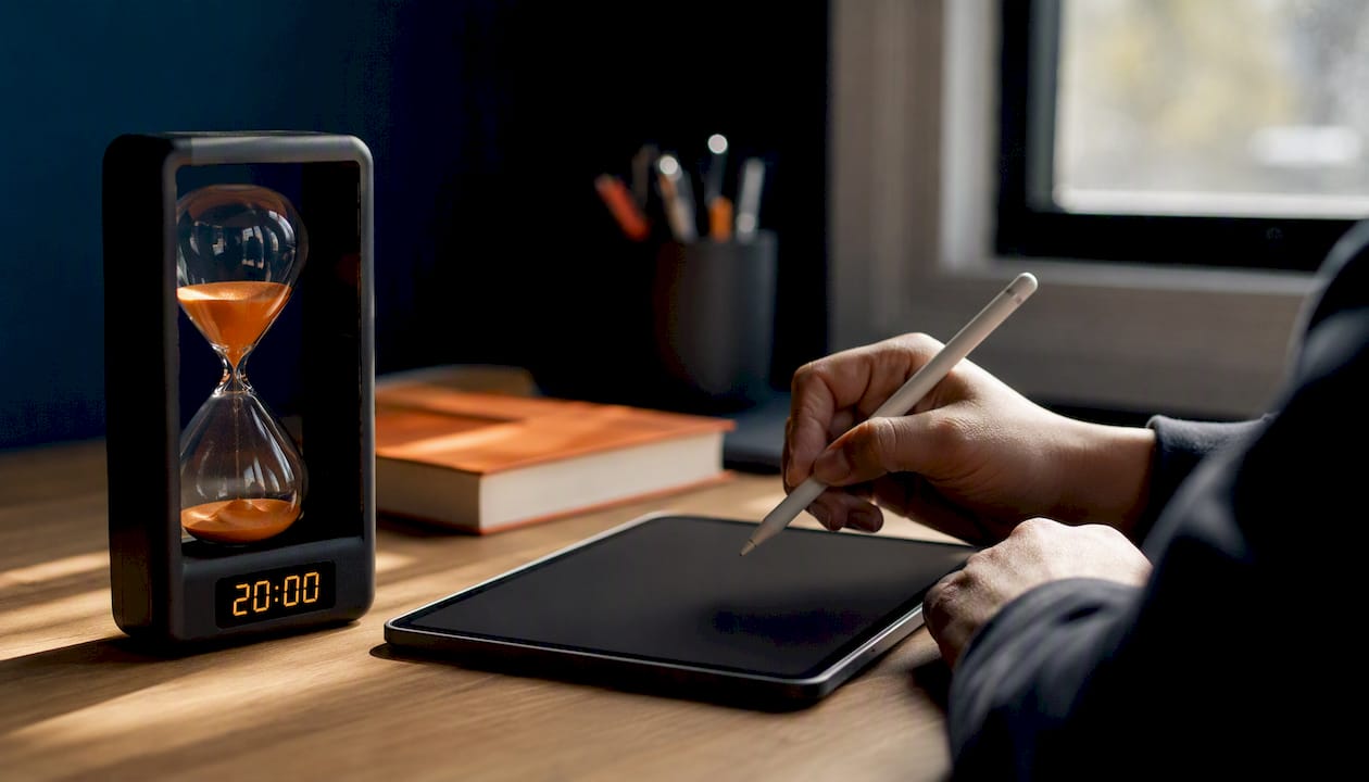Timer and stylus representing focused study session