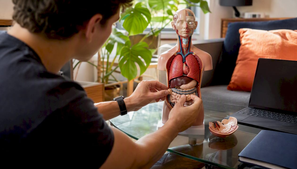 Hands assembling anatomy model parts for study