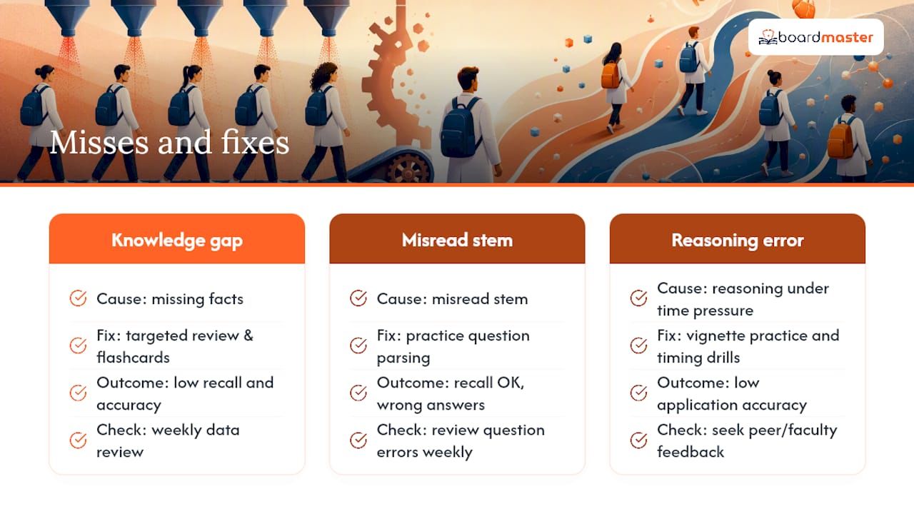 Diagram of self-assessment error categories and remedies