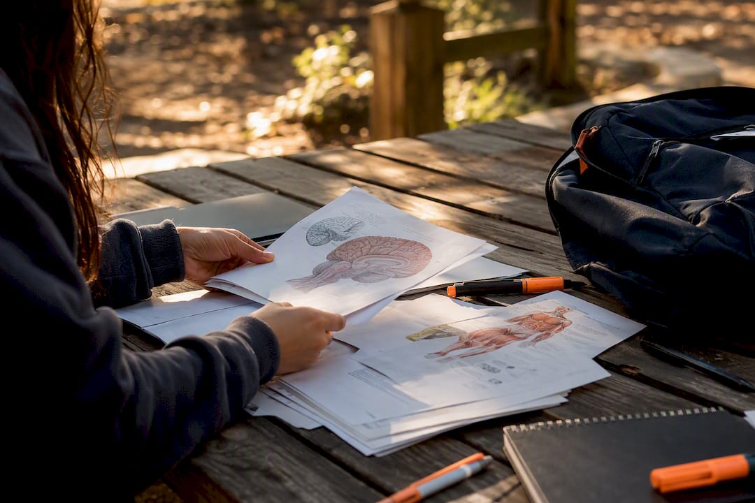 Hands arranging medical notes for digital flashcards