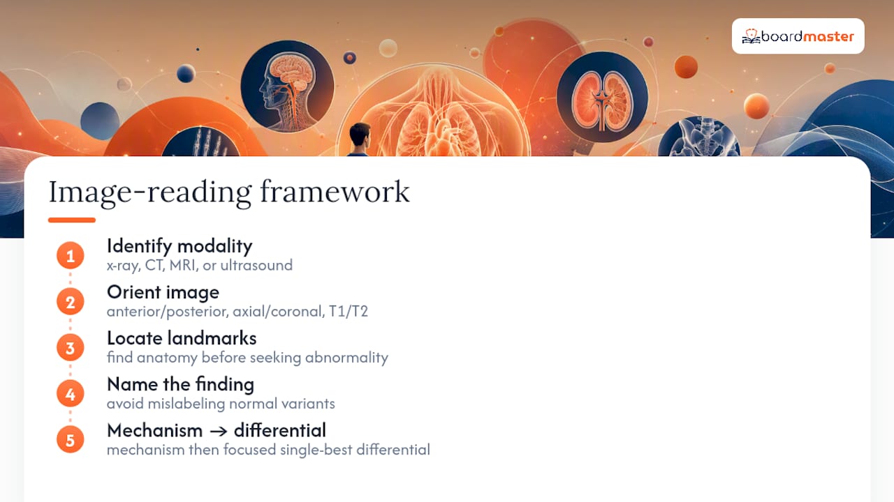 Five-step framework for reading exam images