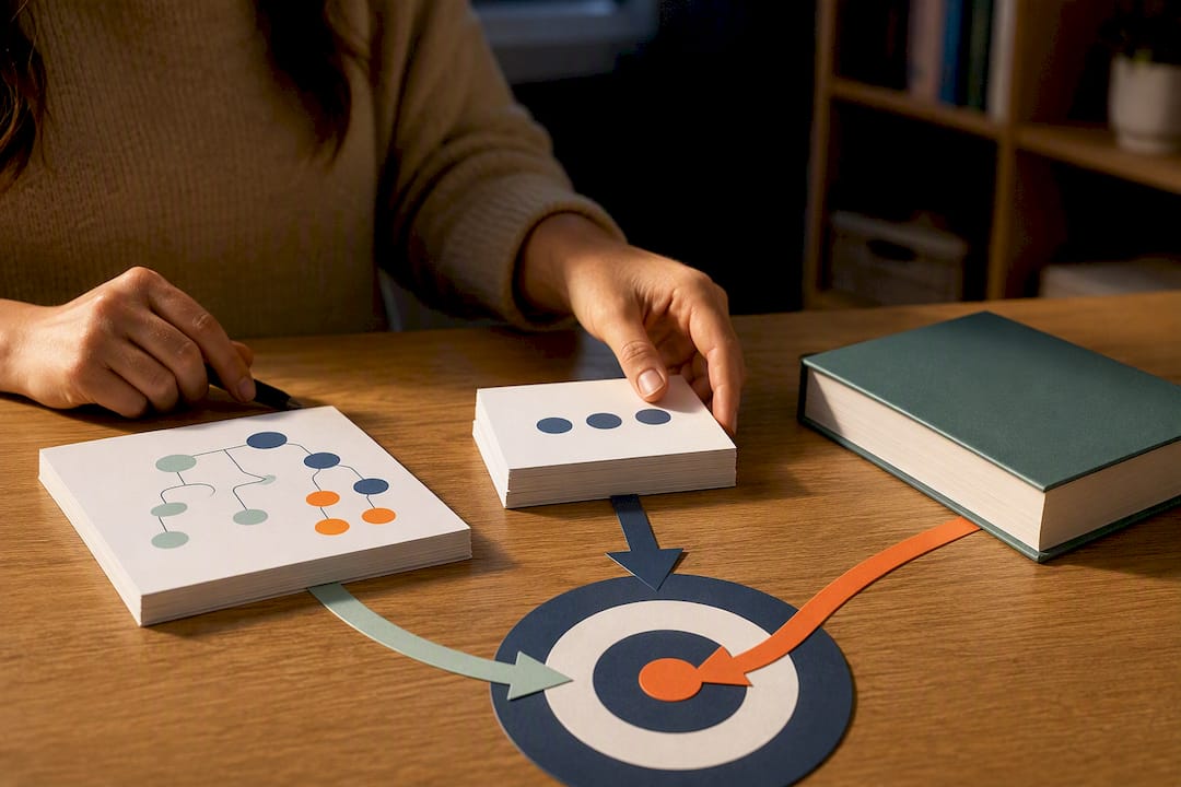 Illustration of three shelf study resource roles