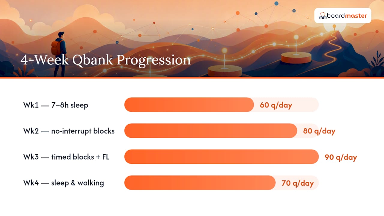 Four-week Qbank recovery question-volume progression
