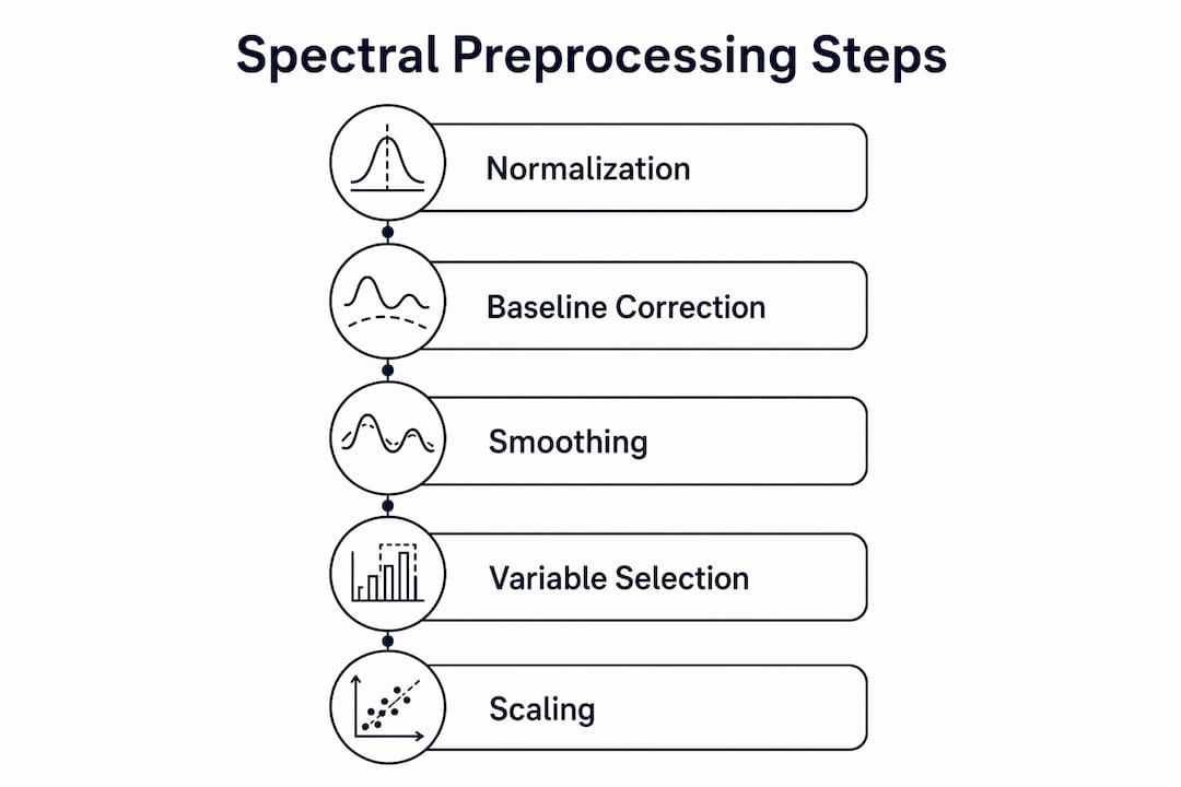 Infographic showing spectral preprocessing workflow steps