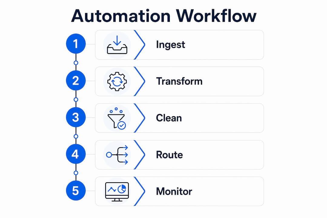 Infographic illustrating automation workflow steps