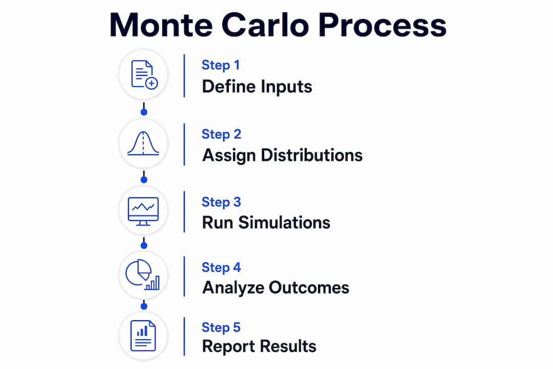 Infographic illustrating Monte Carlo simulation steps