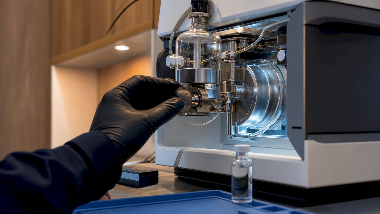 Close-up of mass spectrometer hardware detail
