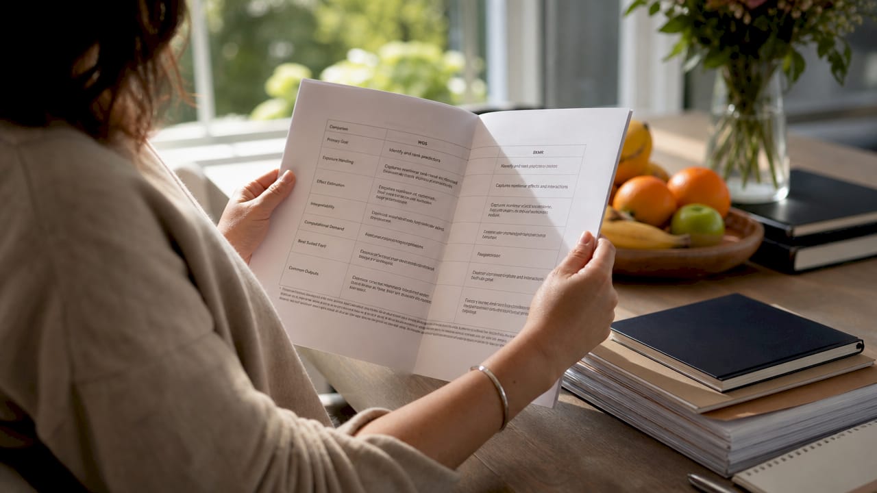 Hands reviewing statistical methods table