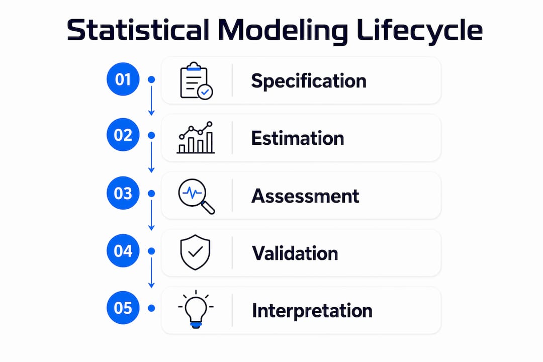 Infographic illustrating statistical model lifecycle steps