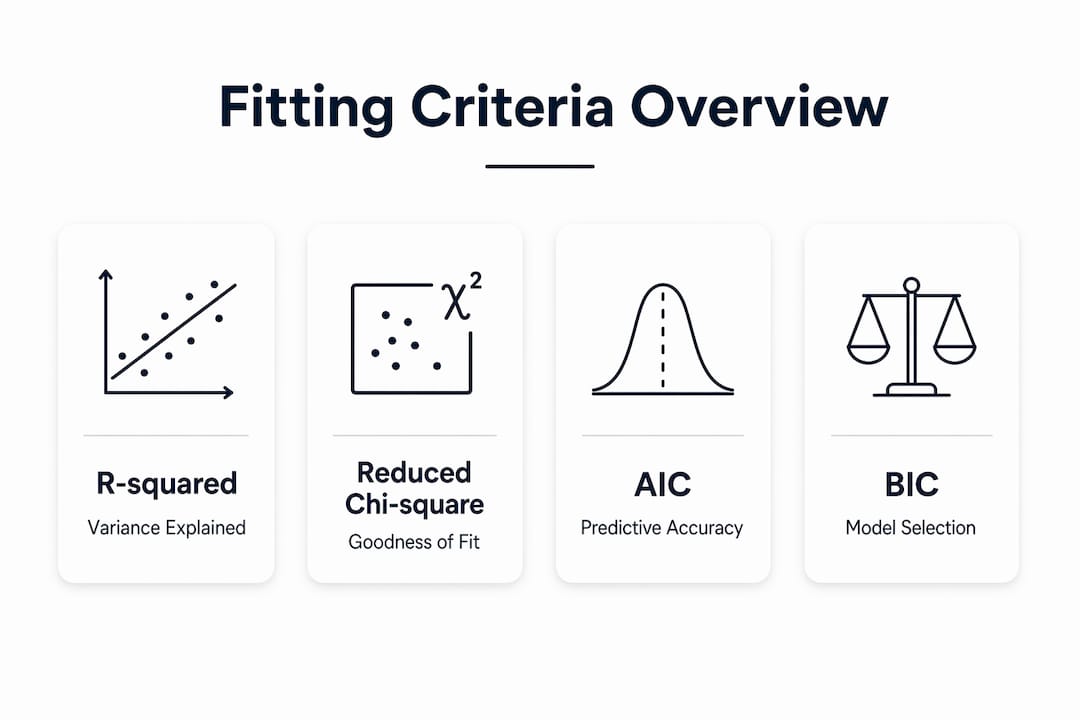 Infographic showing four key statistical fitting criteria