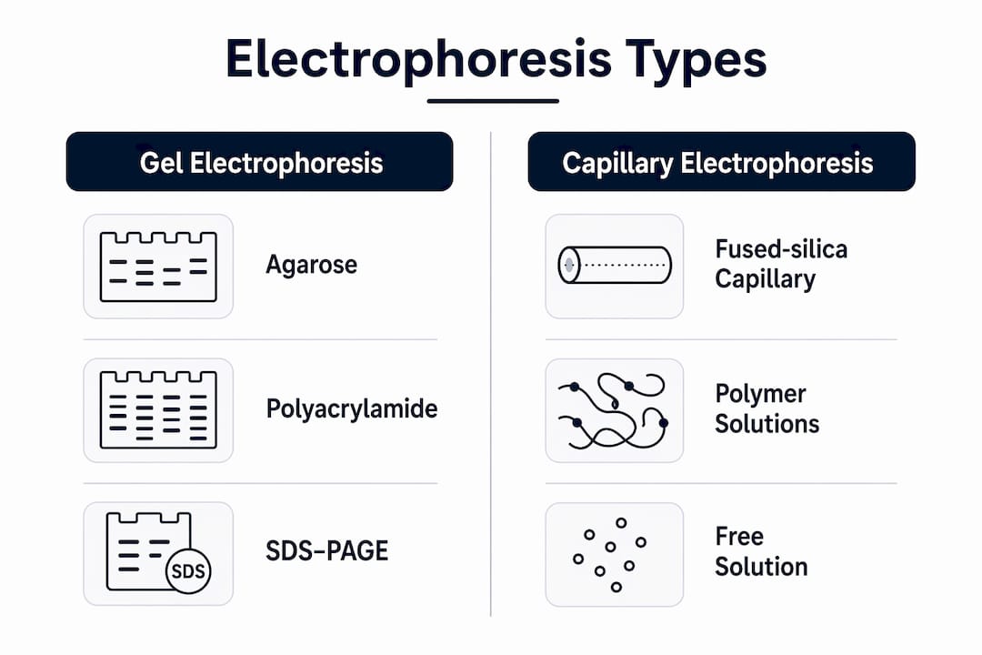 Infographic comparing gel and capillary electrophoresis types