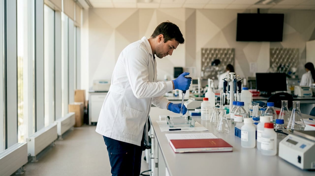 Researcher casting SDS-PAGE gel in lab