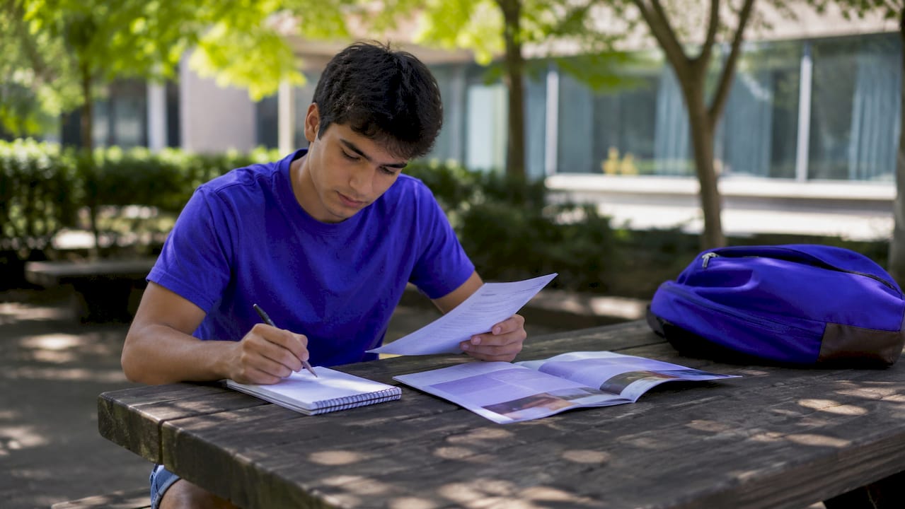 Student reviewing transfer credits documents