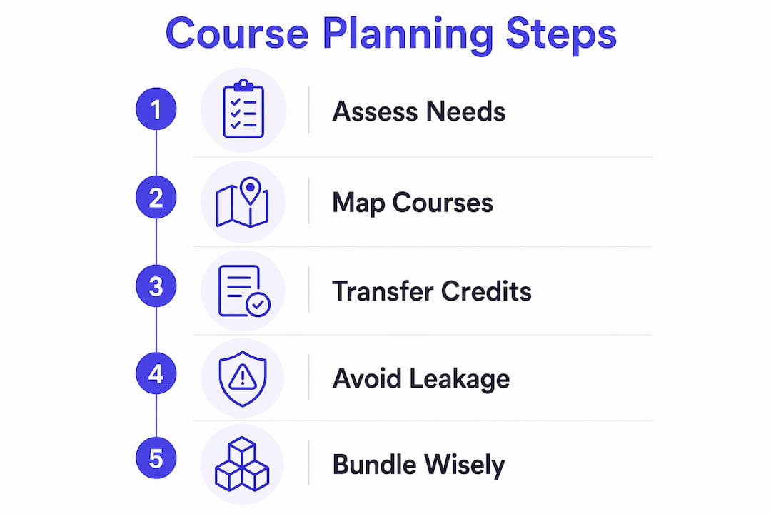 Infographic illustrating course planning steps to save tuition