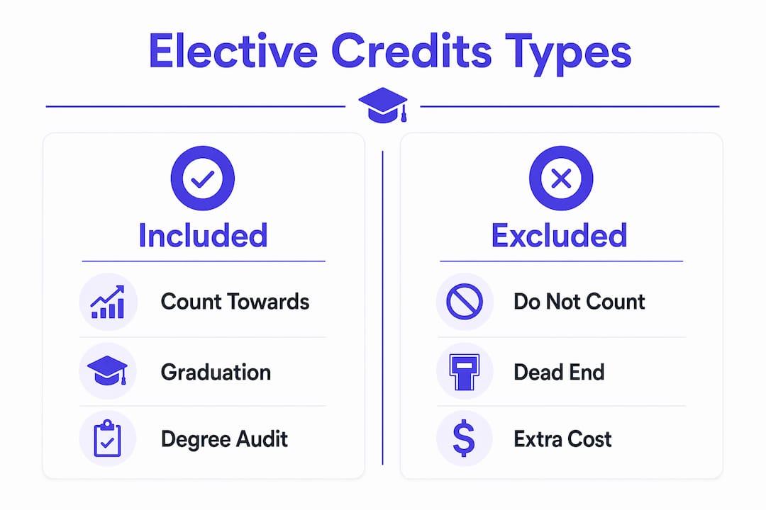 Infographic comparing included and excluded elective credits
