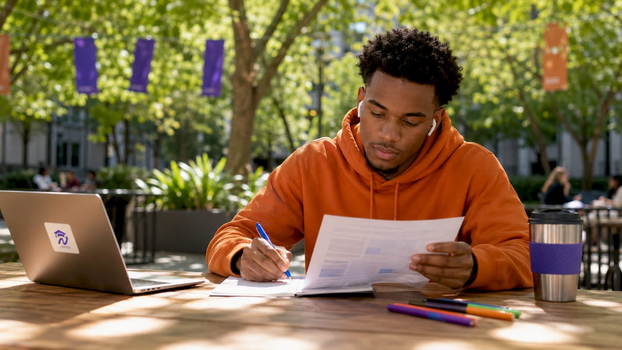 Student reviewing and organizing college credits