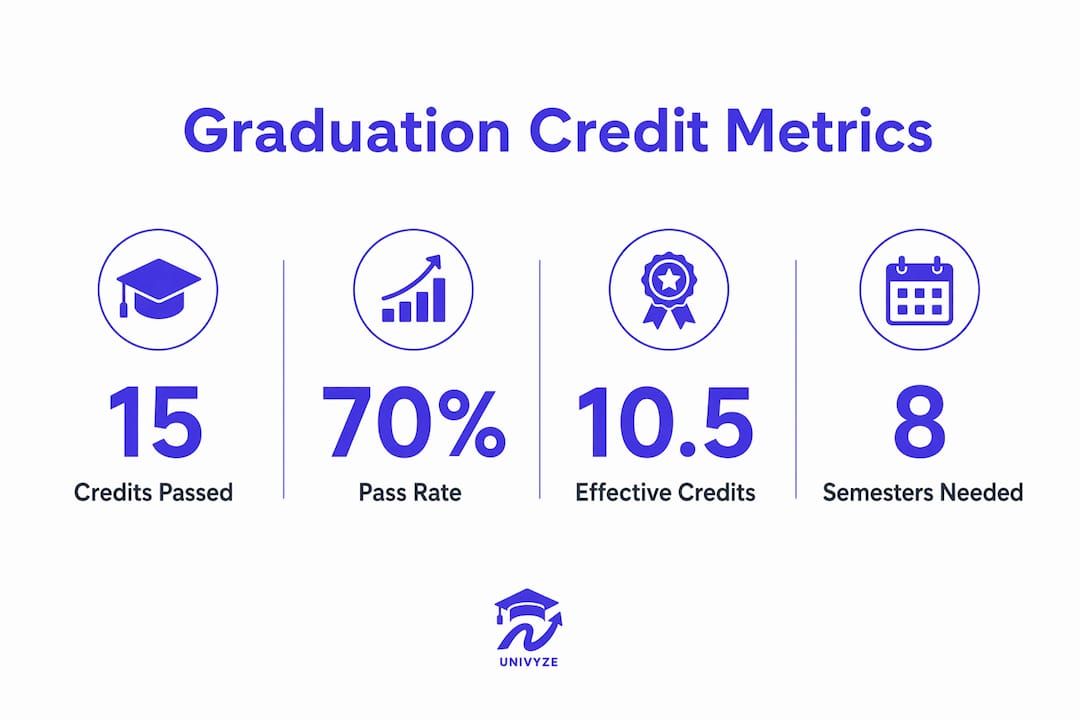 Infographic showing key credit, pass rate, and semesters for graduation