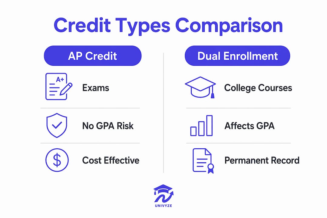 Infographic comparing AP credit to dual enrollment credit