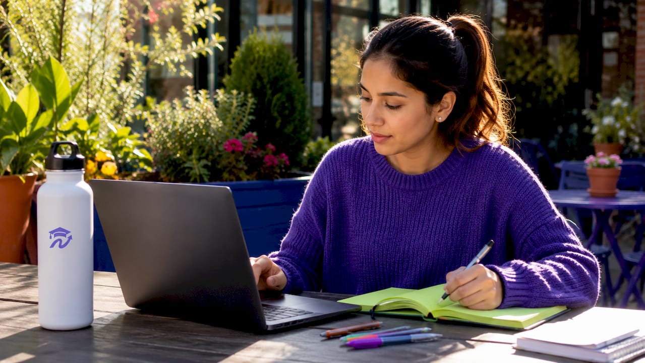 Student studying with laptop in dorm room