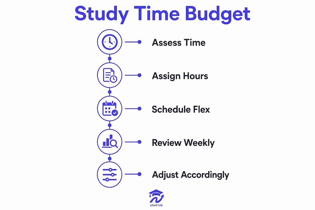 Infographic illustrating study time budgeting steps