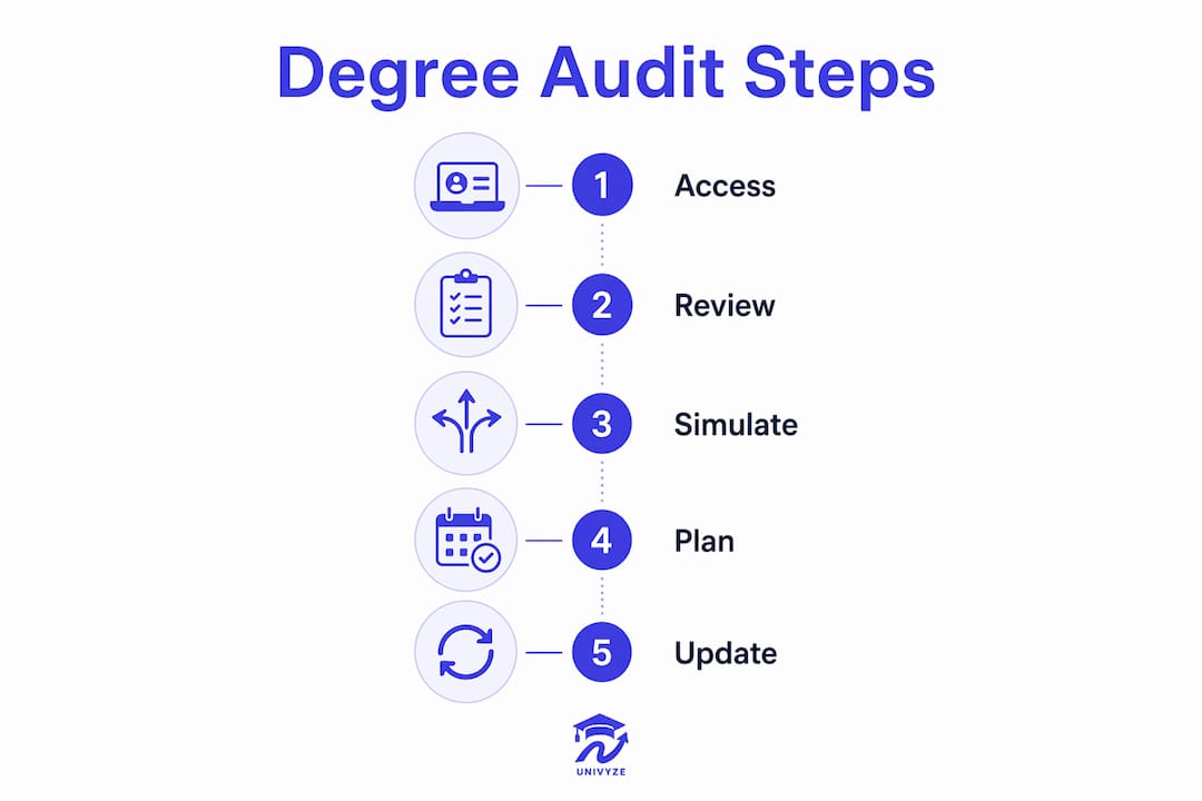 Infographic displaying steps to use degree audit effectively