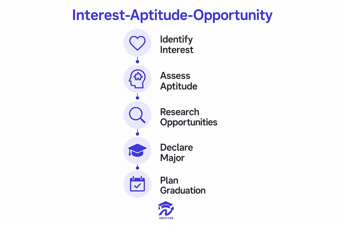 Infographic showing Interest-Aptitude-Opportunity decision steps