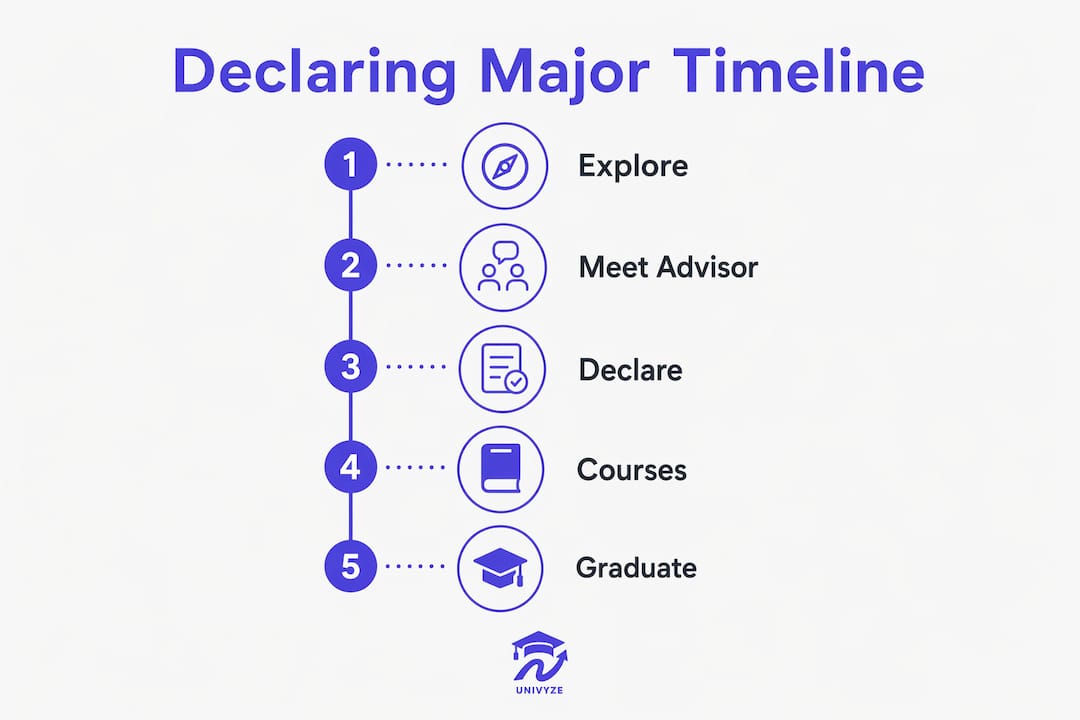 Infographic showing timeline steps for declaring a major