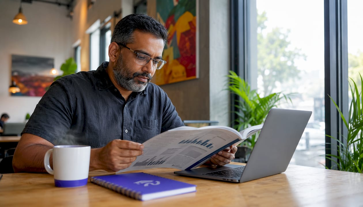 Student researching career earnings at home desk