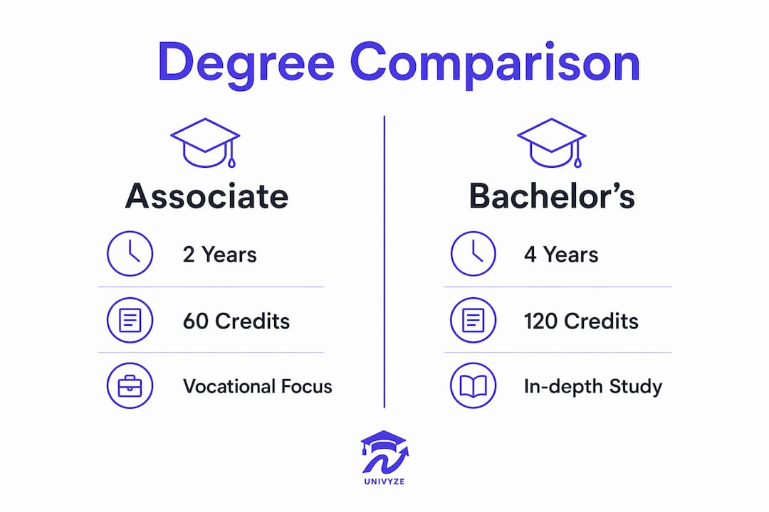 Infographic comparing associate and bachelor's degrees
