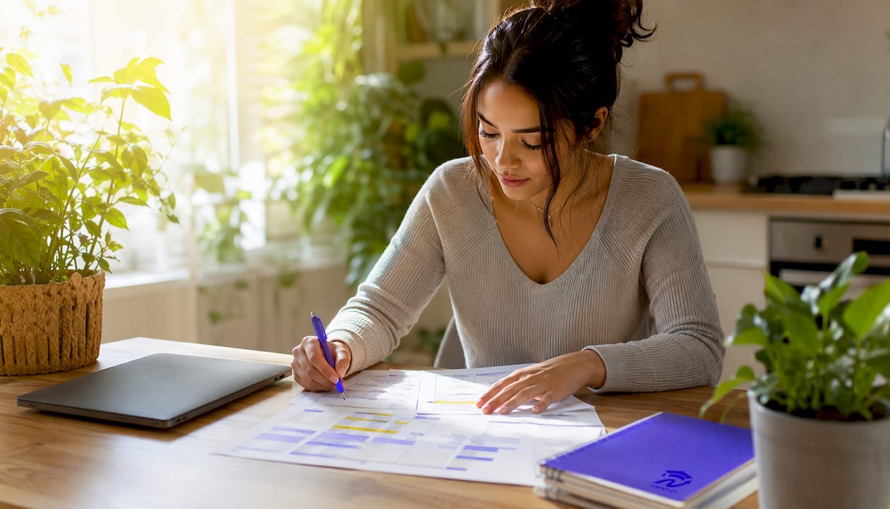 Student reviewing printed degree audit report