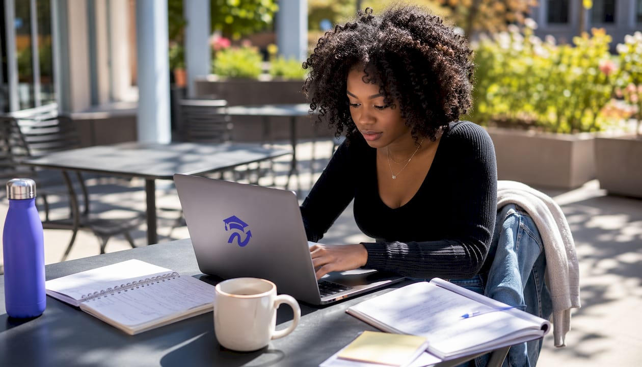 Student reviewing general education courses on laptop