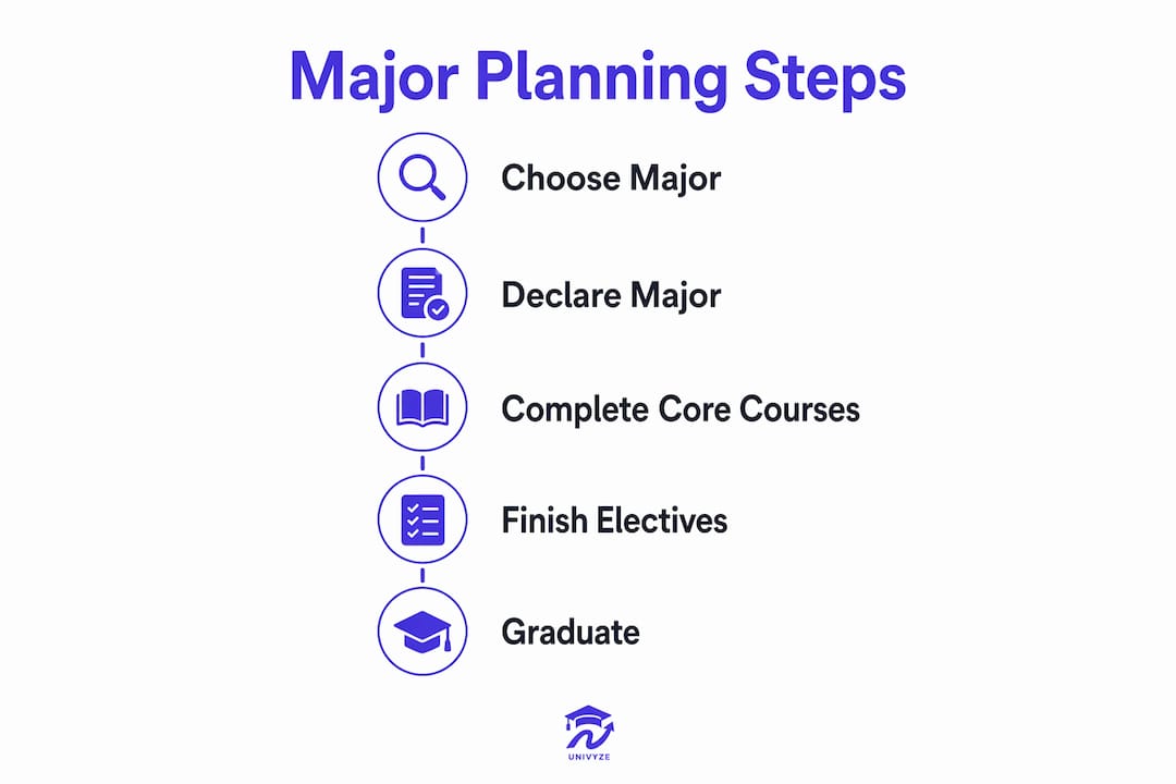 Infographic showing steps to complete a college major