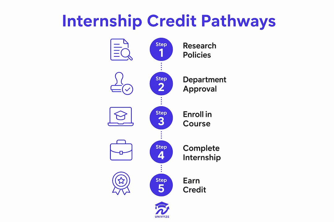 Infographic showing steps to earn internship credit
