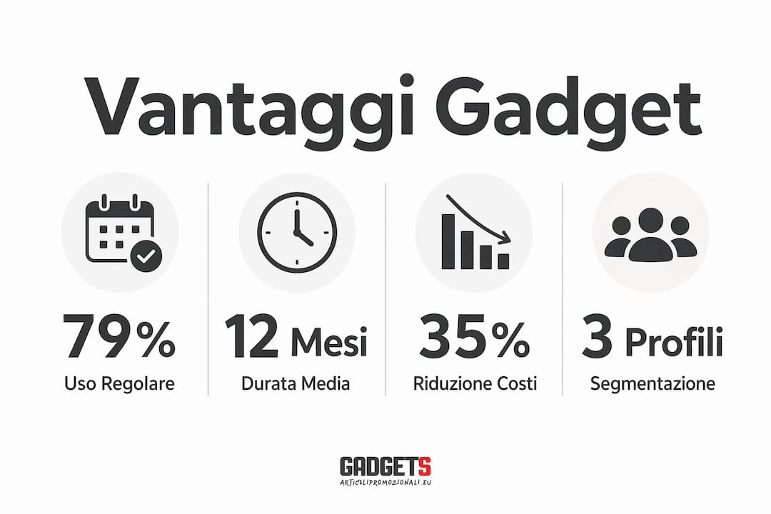 Infografica che illustra i principali benefici dei gadget aziendali personalizzati