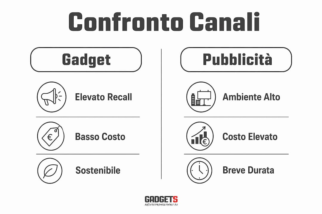 Infografica: confronto tra gadget promozionali e pubblicità tradizionale