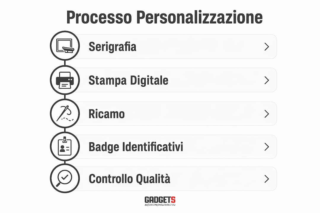 Scopri il percorso di personalizzazione dei gadget illustrato in una pratica infografica.