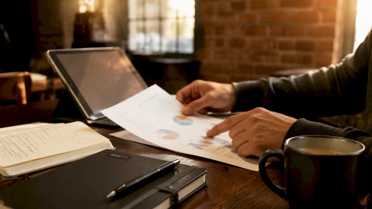 Mani al lavoro sul calcolo del budget per gli ordini di gadget promozionali