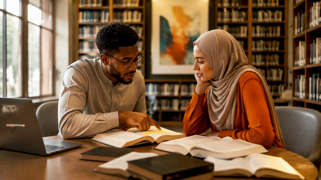 Two scholars discussing Islamic history texts