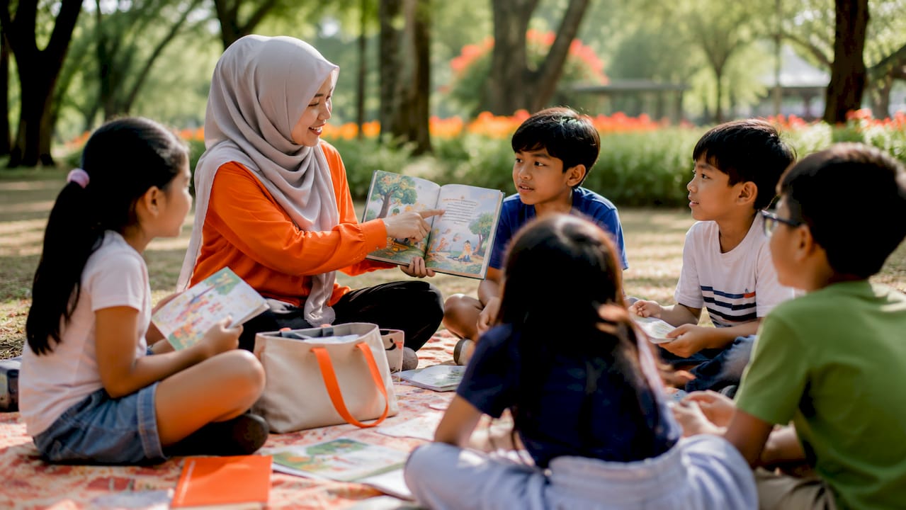 Children learning together in Islamic school