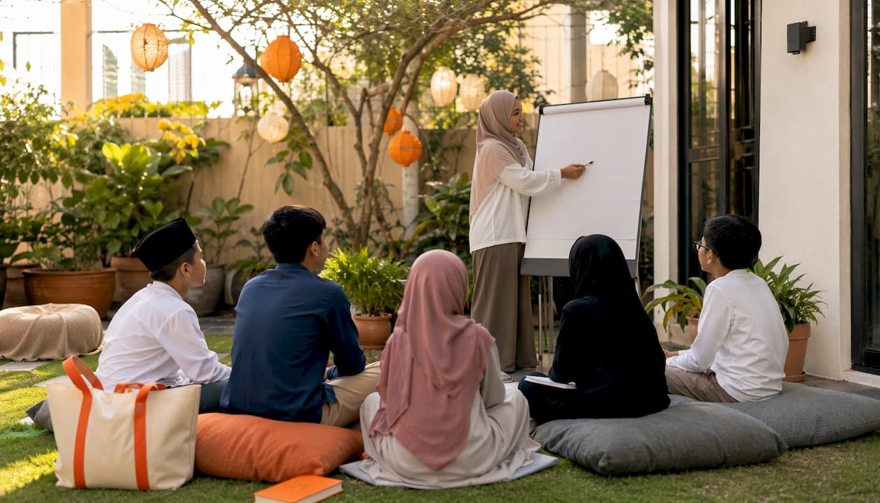 In-person Quran class in mosque classroom interior