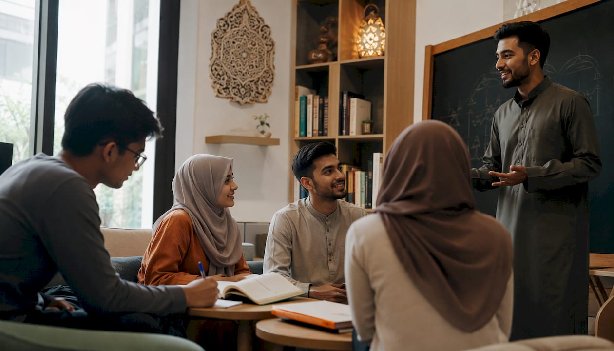 Group Arabic language class discussion in Singapore