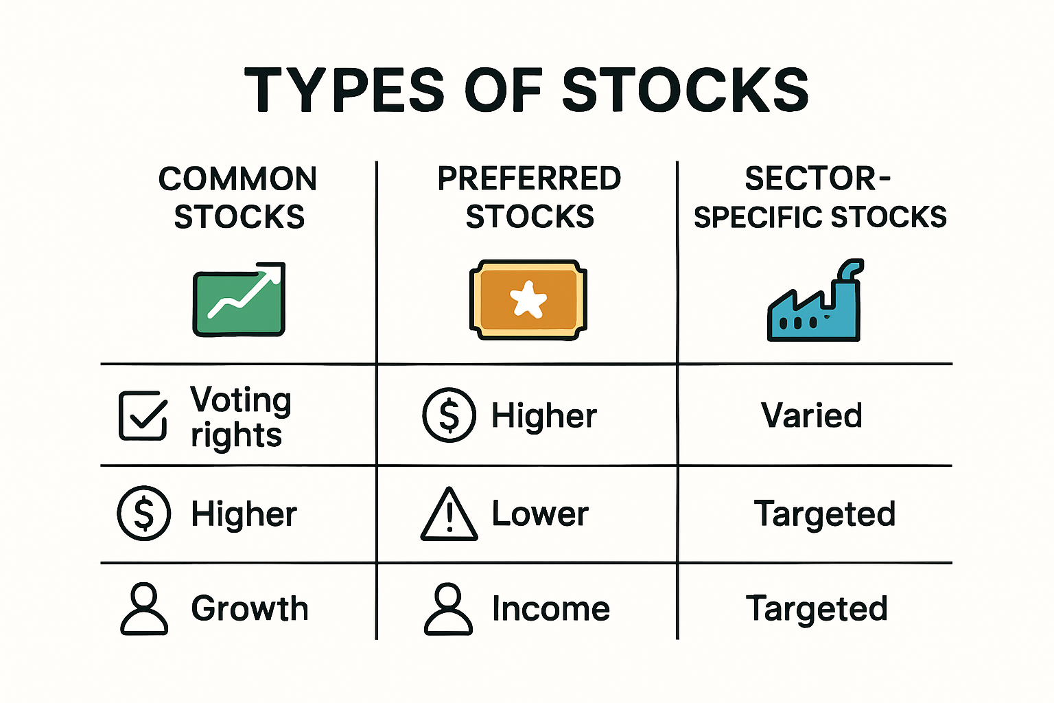 Infographic comparing stock types and their features