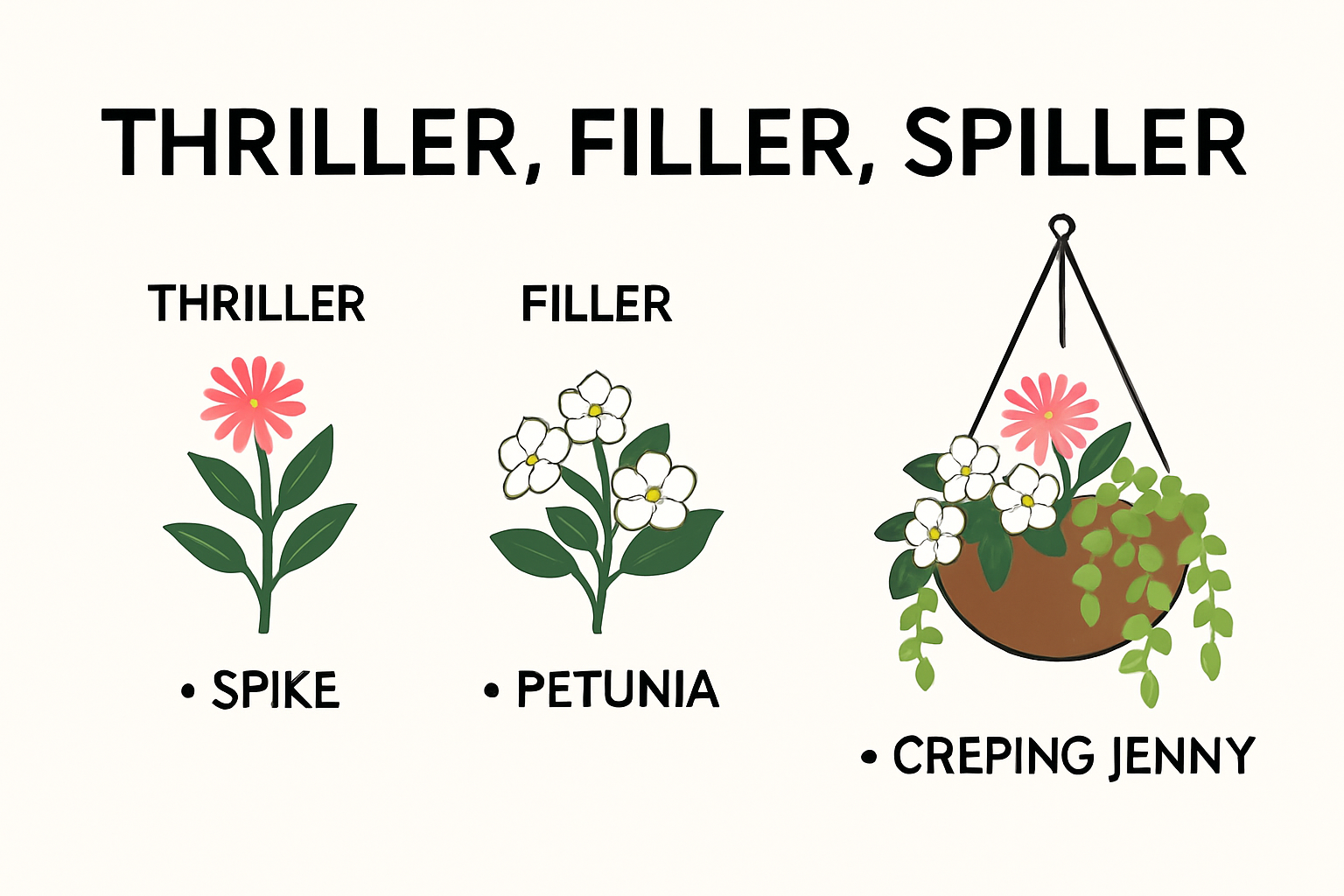 Infographic explaining thriller, filler, spiller plant design
