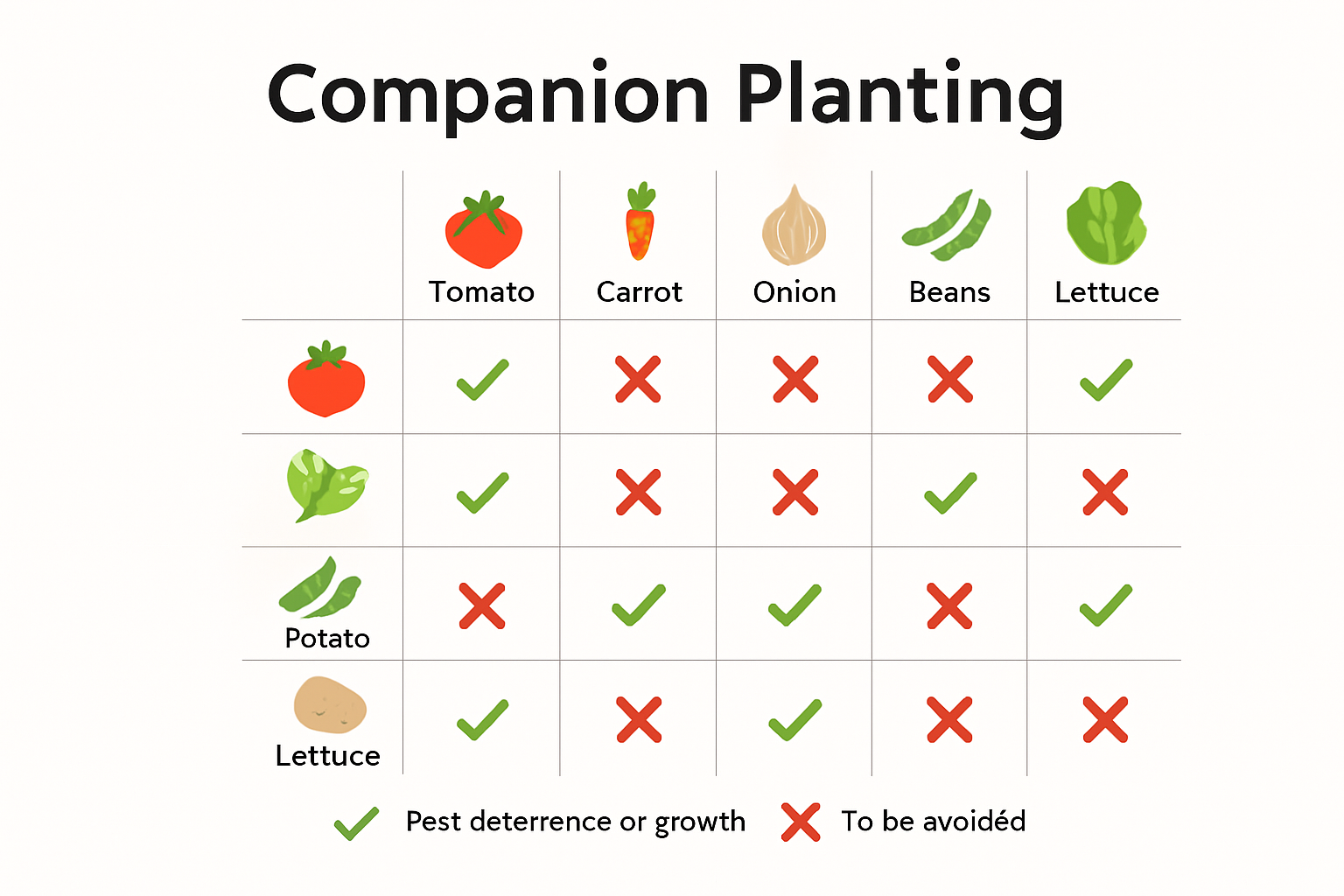 Companion and incompatible plant pairings visual chart