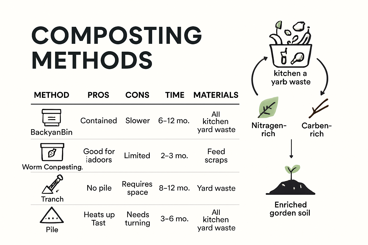 Infographic comparing composting methods and cycles