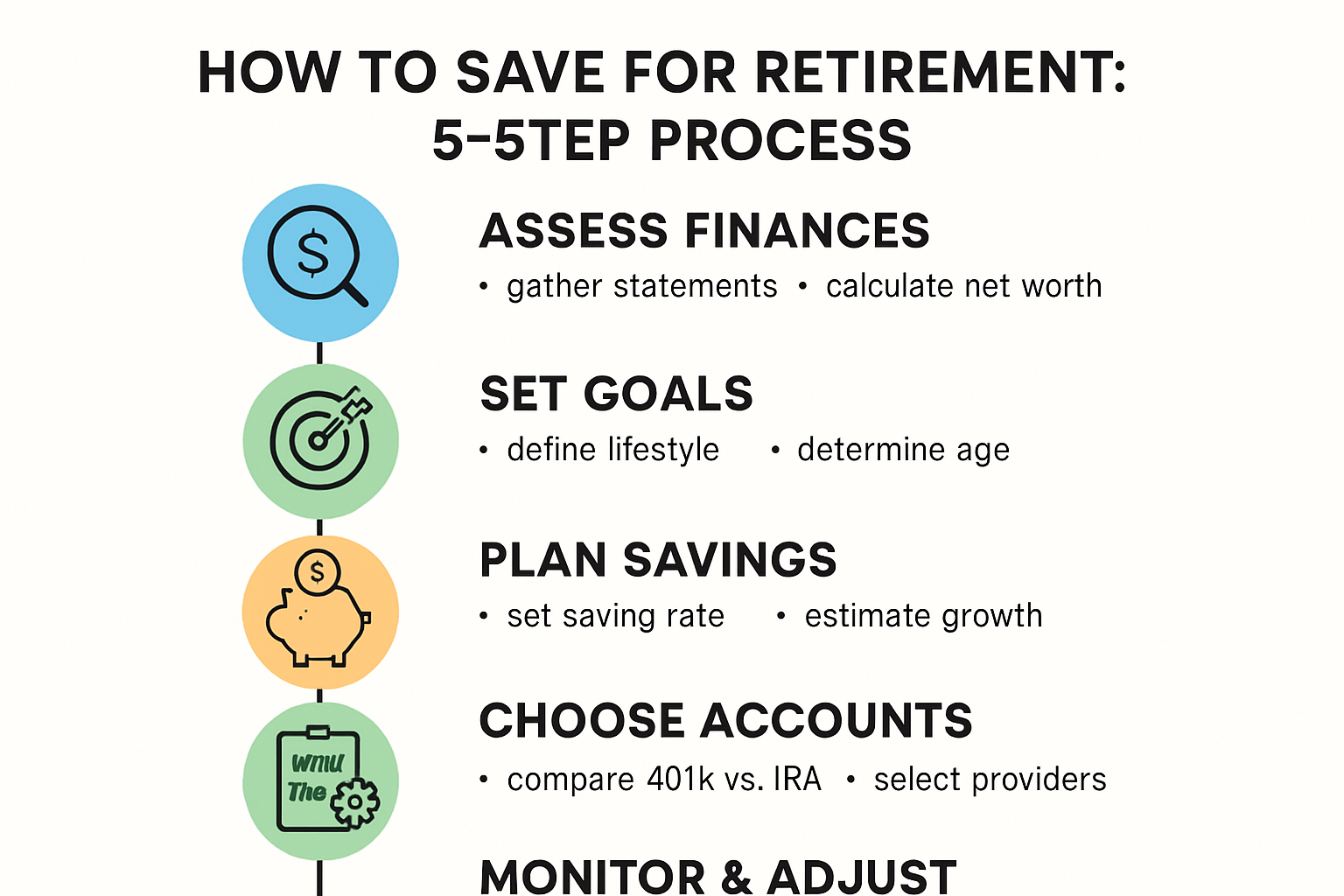 Infographic showing five steps to save for retirement
