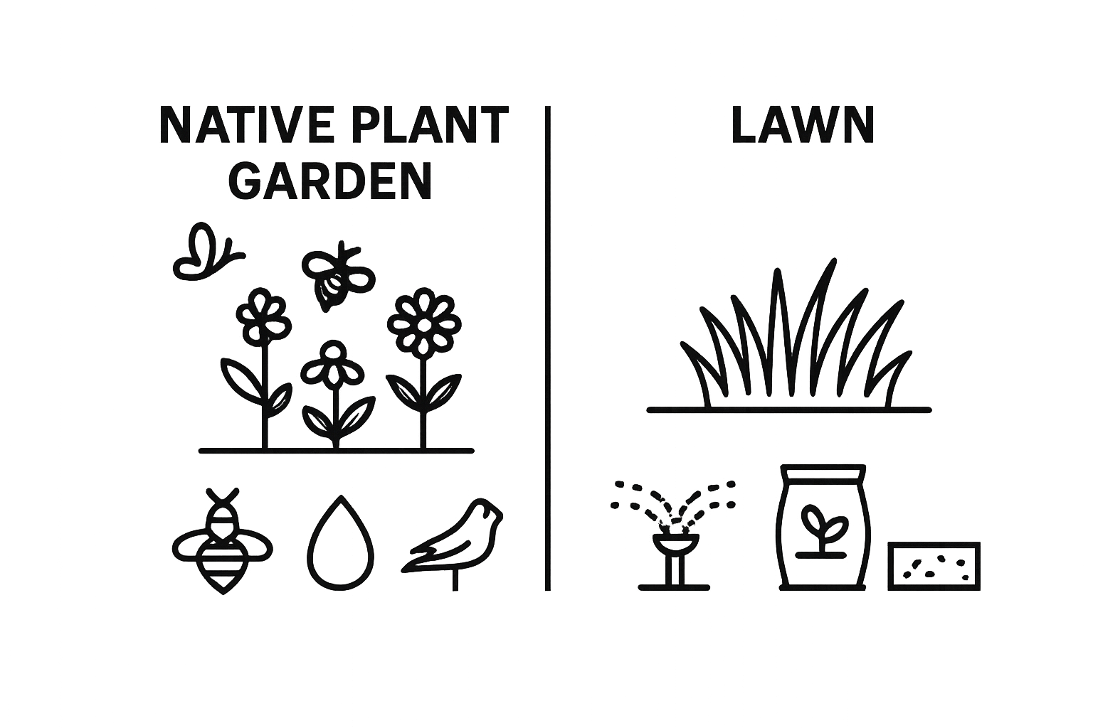 Infographic comparing benefits of native gardens and traditional lawns