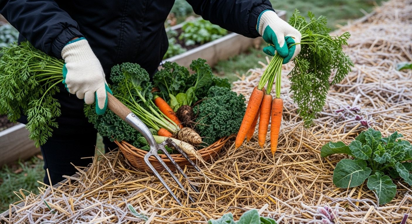 harvesting winter vegetables garden