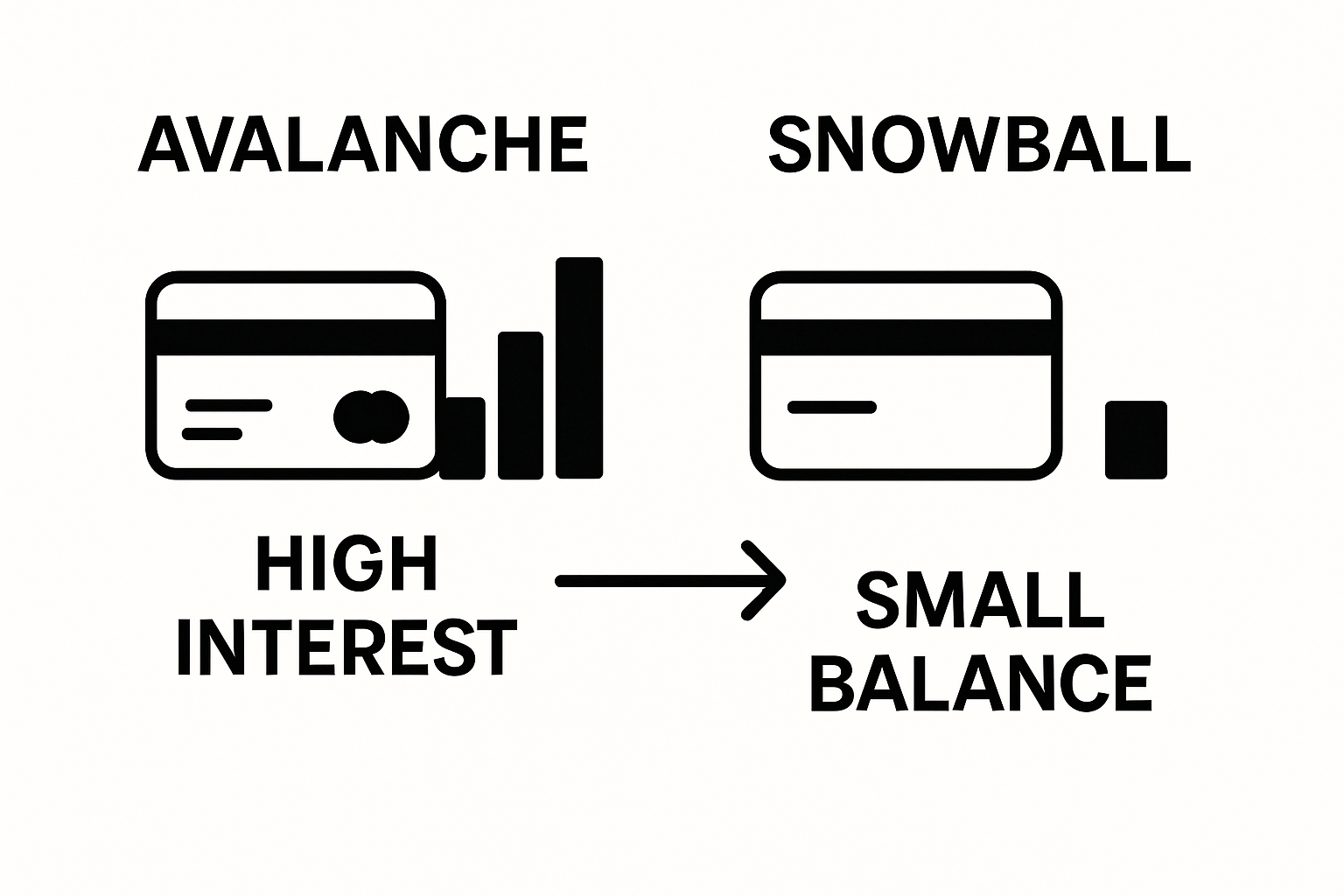 Diagram comparing debt avalanche and debt snowball repayment order